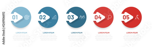Business infographics with 5 steps. Infographics for presentations, booklets, reports, and websites. Process diagram