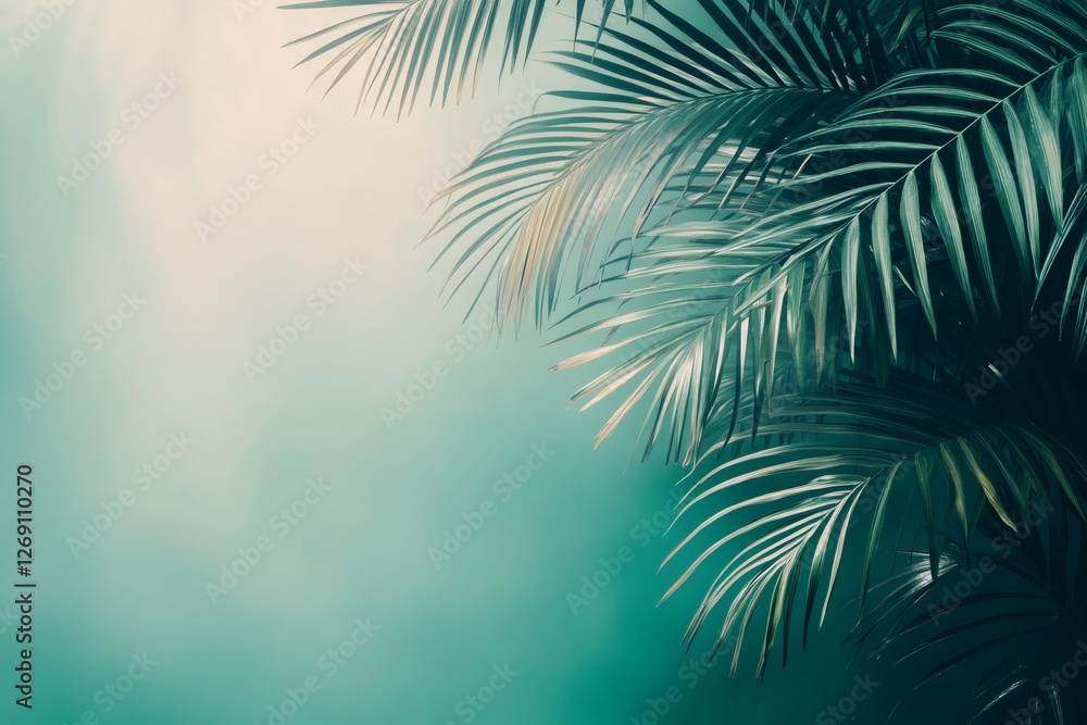 Naklejka premium Tropical palm tree leaves creating relaxing summer background