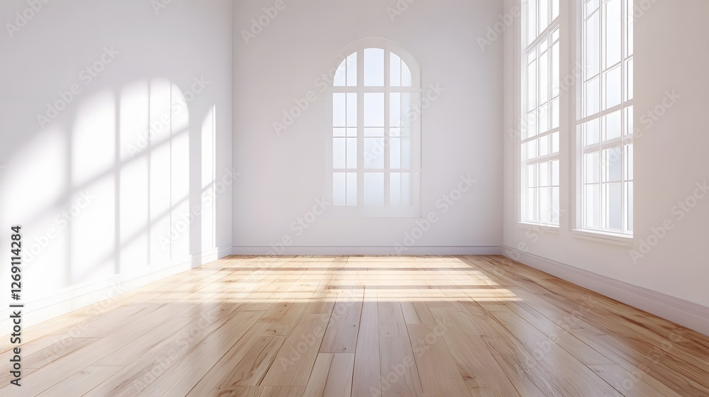 bright empty room with hardwood floors and large windows bright empty room with hardwood floors and large windows