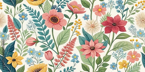 Wallpaper Mural Vintage Floral Spring Garden Repeating Pattern Texture Seamless Background Wallpaper Torontodigital.ca