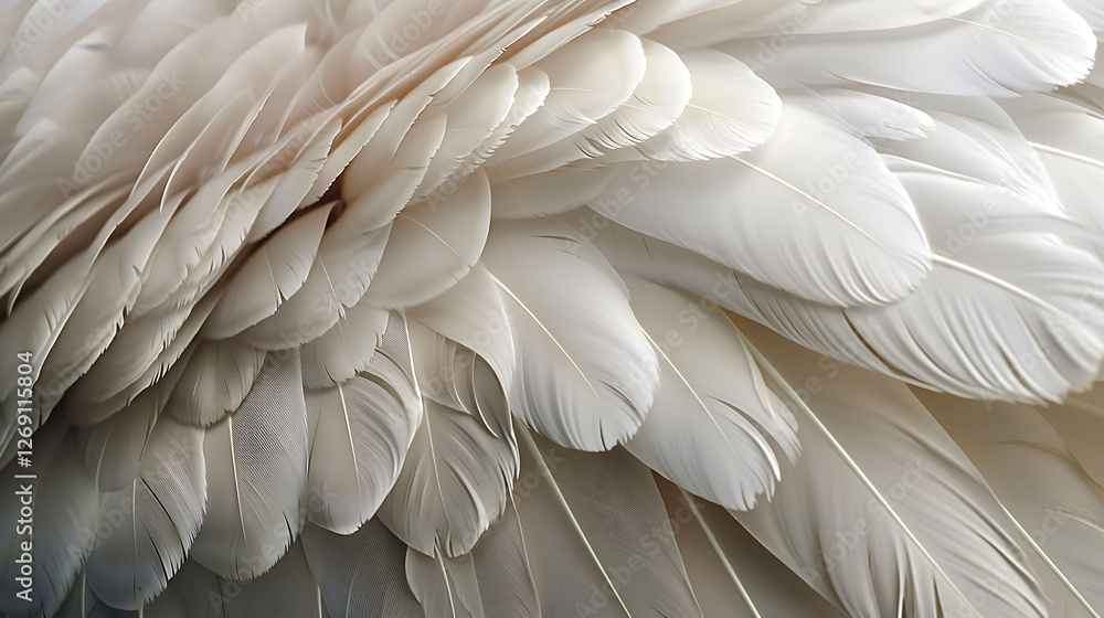 Fototapeta premium Rich milky plumage with a complex intricate backdrop of magnificent huge animal feathers