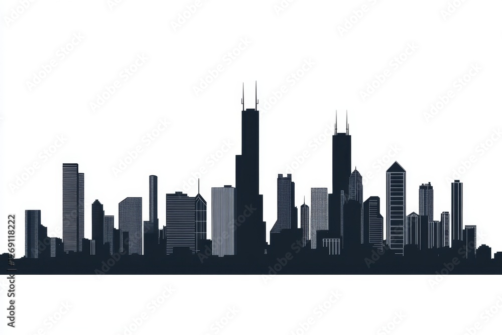 Fototapeta premium Cityscape skyline silhouette, urban landscape, illustration, design element