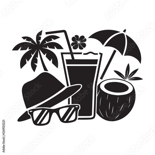 Summer vector design. Silhouette Beach, palm trees. Beach vector illustration EPS 10