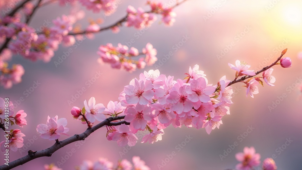 Blooming Pink Flowers Of Sakura Cherry Blossom Season In Springtime Close Up Nature Background Blooming Pink Flowers Of Sakura Cherry Blossom Season In Springtime Close Up Nature Background