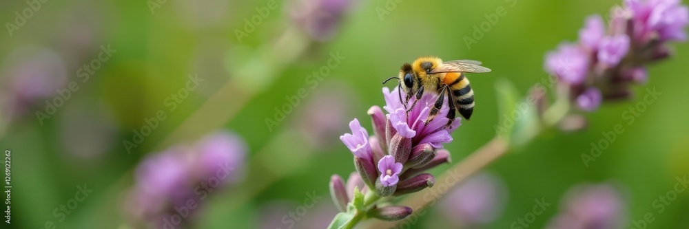 Yellow and black striped bee collecting nectar from sage flowers, bees, yellow Yellow and black striped bee collecting nectar from sage flowers, bees, yellow
