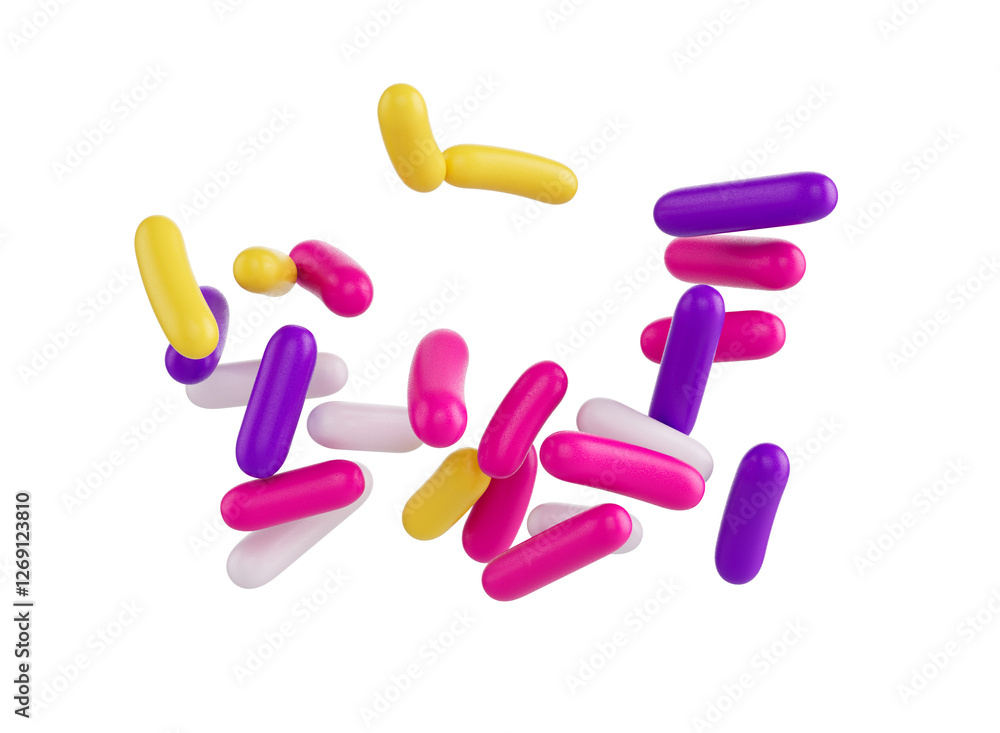 Bright and colorful candy sprinkles scattered and floating in mid-air, 3d illustration Bright and colorful candy sprinkles scattered and floating in mid-air, 3d illustration