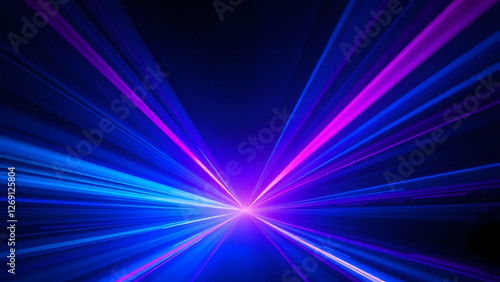 A bright blue abstract background with glowing lines creates a sense of motion and energy