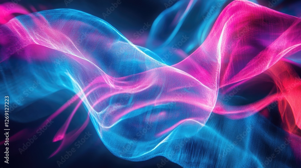 Abstract undulating light waves in neon blue and pink, glowing softly in the dark. Abstract undulating light waves in neon blue and pink, glowing softly in the dark.