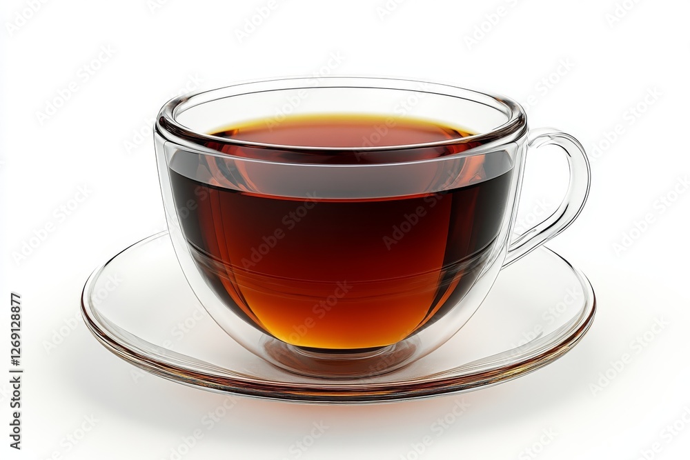 A transparent background featuring a glass cup filled with hot, aromatic black tea A transparent background featuring a glass cup filled with hot, aromatic black tea
