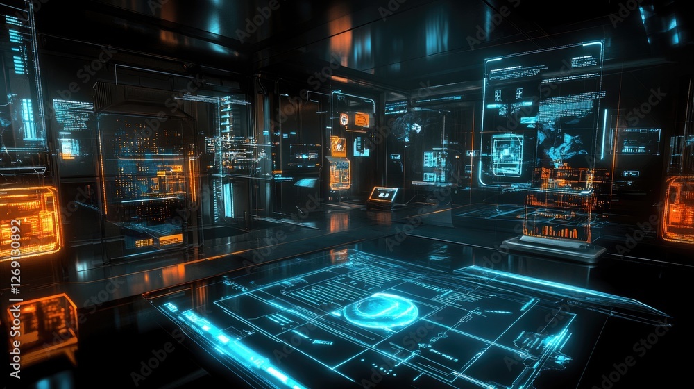 AI-powered business intelligence visualization with holographic charts, graphs, and data streams. AI-powered business intelligence visualization with holographic charts, graphs, and data streams.