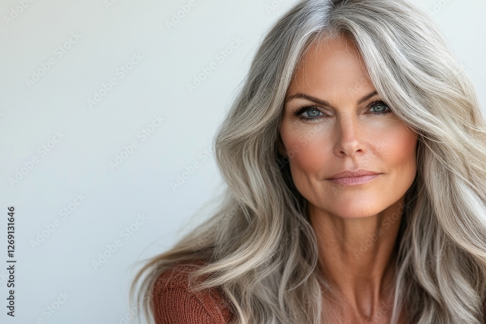 A detailed shot of a lovely, mature European woman. A gorgeous mid-aged lady in her 40s-50s, gazing into the camera, isolated on a white backdrop A detailed shot of a lovely, mature European woman. A gorgeous mid-aged lady in her 40s-50s, gazing into the camera, isolated on a white backdrop