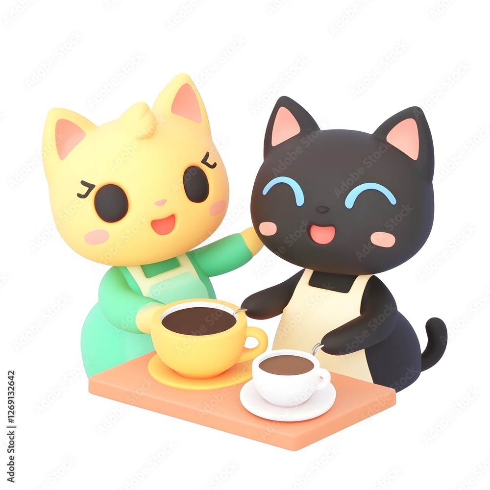 Curious and Adorable Cats Serving as Baristas Crafting Delectable Coffee Drinks and Delightful Caf Treats in a Cozy Inviting Setting Isolated on a White Background Curious and Adorable Cats Serving as Baristas Crafting Delectable Coffee Drinks and Delightful Caf Treats in a Cozy Inviting Setting Isolated on a White Background