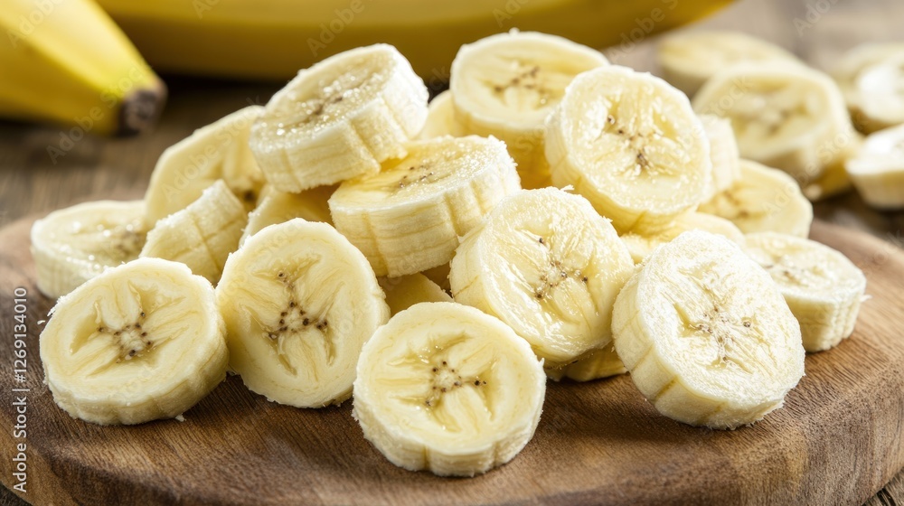 Sliced Bananas on Wooden Board: Fresh, Healthy, and Ready to Eat Sliced Bananas on Wooden Board: Fresh, Healthy, and Ready to Eat