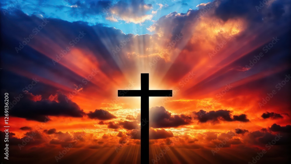 Cross silhouette against a dramatic sky with vibrant colors Cross silhouette against a dramatic sky with vibrant colors
