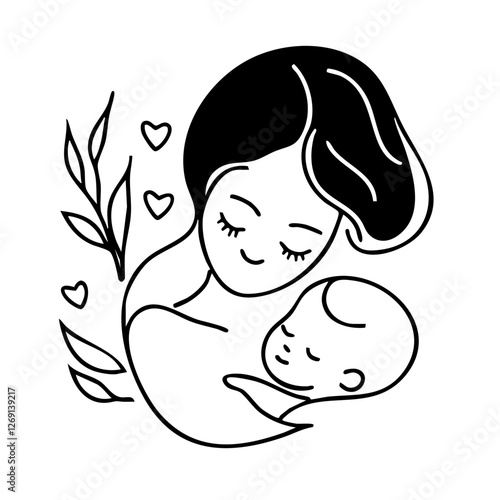 赤ちゃんを抱くママのイラスト　Generative AI