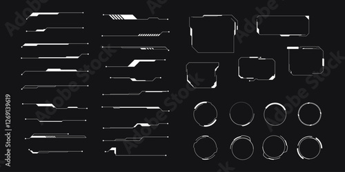 Callouts titles. Callout bar labels, information call box bars and modern digital info. Tech digital info boxes hud template. Futuristic set advertising communication. Description or information boxes