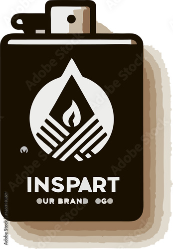 This image features a sleek, black windproof lighter with a minimalist design. The lighter showcases a geometric logo on the front, with a flame inside a triangular shape. Below the logo, the text "IN