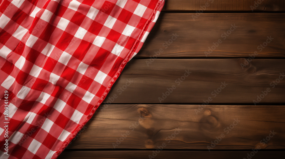 Checkered Kitchen Towel on Rustic Wooden Table Checkered Kitchen Towel on Rustic Wooden Table