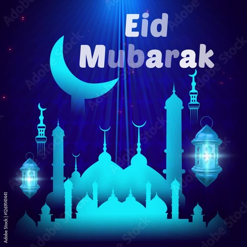 Eid Mubarak Animation. This is excellent for introducing 4K footage and serving as a card for the Muslim community's Eid Al Fitr and Eid al Adha celebrations.