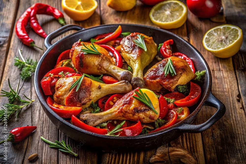 Rustic Roasted Chicken Legs with Peppers & Lemon in Cast Iron Skillet Rustic Roasted Chicken Legs with Peppers & Lemon in Cast Iron Skillet