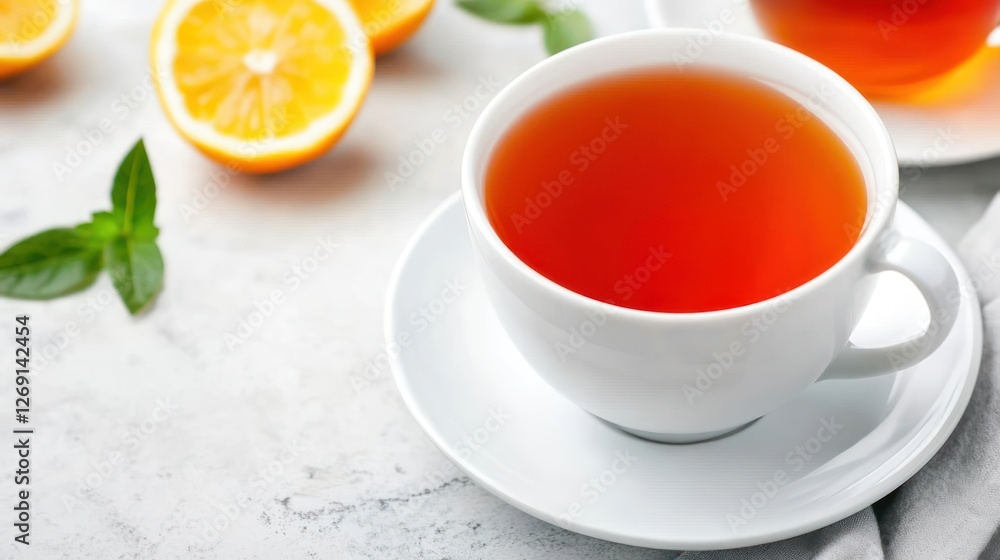 Aromatic Cup of Tea with Orange Slices and Mint Leaves Aromatic Cup of Tea with Orange Slices and Mint Leaves