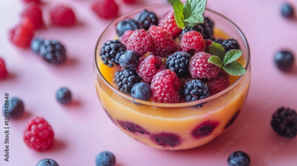 A vibrant bowl filled with a medley of raspberries, blueberries, and blackberries sits invitingly. Surrounding them are scattered berries, enhancing the colorful display ideal for a summer treat A vibrant bowl filled with a medley of raspberries, blueberries, and blackberries sits invitingly. Surrounding them are scattered berries, enhancing the colorful display ideal for a summer treat