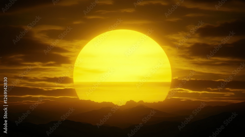 Obraz premium Majestic Sunset over Mountain Range: A Golden Hour Panorama