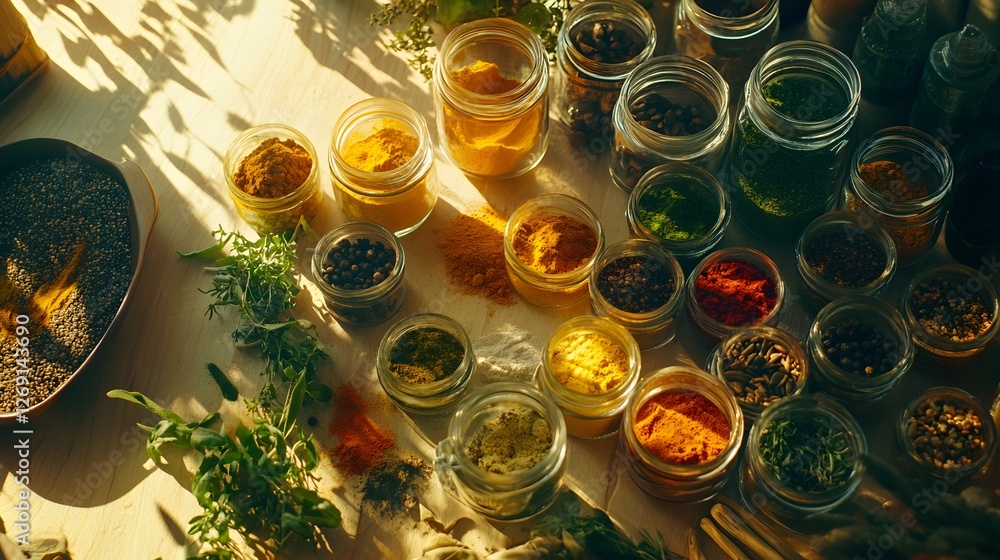 Pojjw 94734 create a visually appealing flat lay arrangement of various jars colors textures and designs on a wooden table for unique photography Pojjw 94734 create a visually appealing flat lay arrangement of various jars colors textures and designs on a wooden table for unique photography