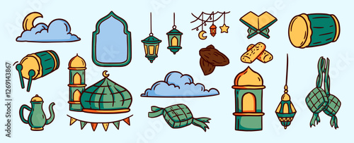 ramadan muslim element ornament doodle illustration