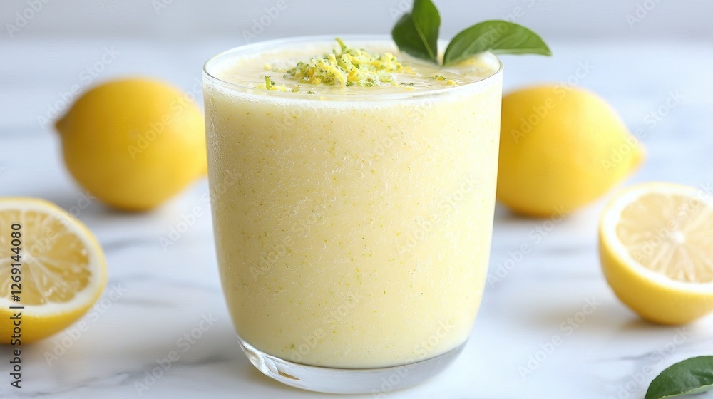 Refreshing lemon smoothie on marble Refreshing lemon smoothie on marble