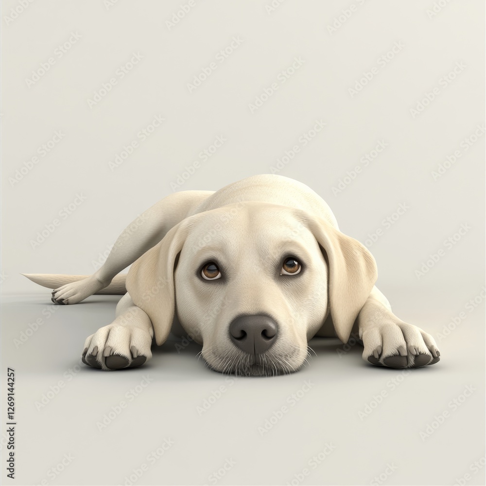 Relaxed 3D Labrador Dog Lying on Surface with Head Resting Relaxed 3D Labrador Dog Lying on Surface with Head Resting