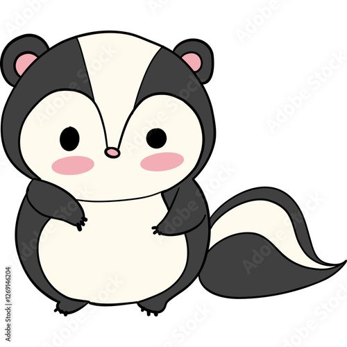 Cute cartoon skunk with rosy cheeks and a bushy tail.