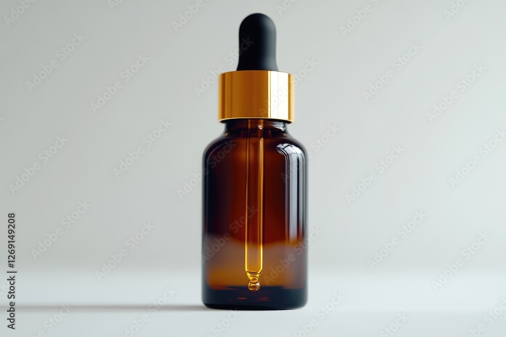 A brown glass bottle with a golden top and a natural texture A brown glass bottle with a golden top and a natural texture