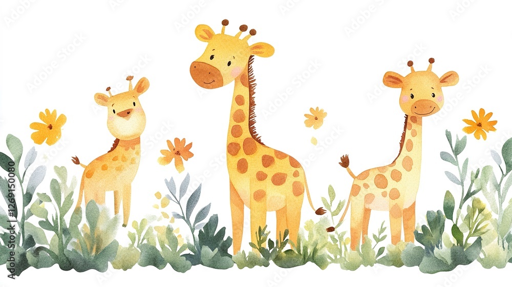 Naklejka premium Safari animal watercolor giraffe, beautifully painted, isolated on a clean white background. 