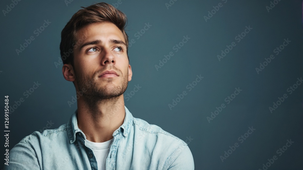 Thoughtful young professional against studio background. Suitable for corporate headshots, personal branding, and modern workplace content Thoughtful young professional against studio background. Suitable for corporate headshots, personal branding, and modern workplace content