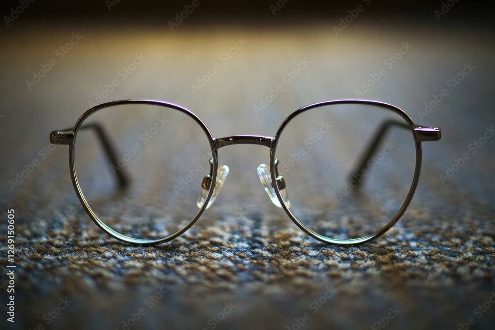 A pair of glasses left on a carpet A pair of glasses left on a carpet