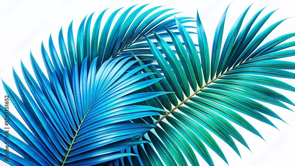 Obraz premium Serene Blue Tropical Palm Leaves Isolated on White, Clipping Path Included