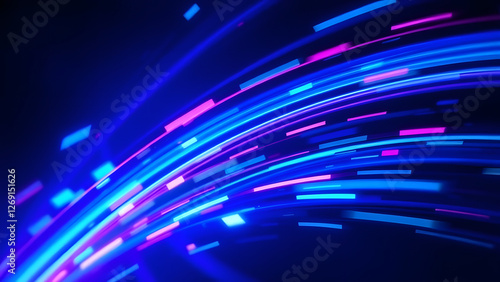 Futuristic blue lines glow with bright energy and motion photo