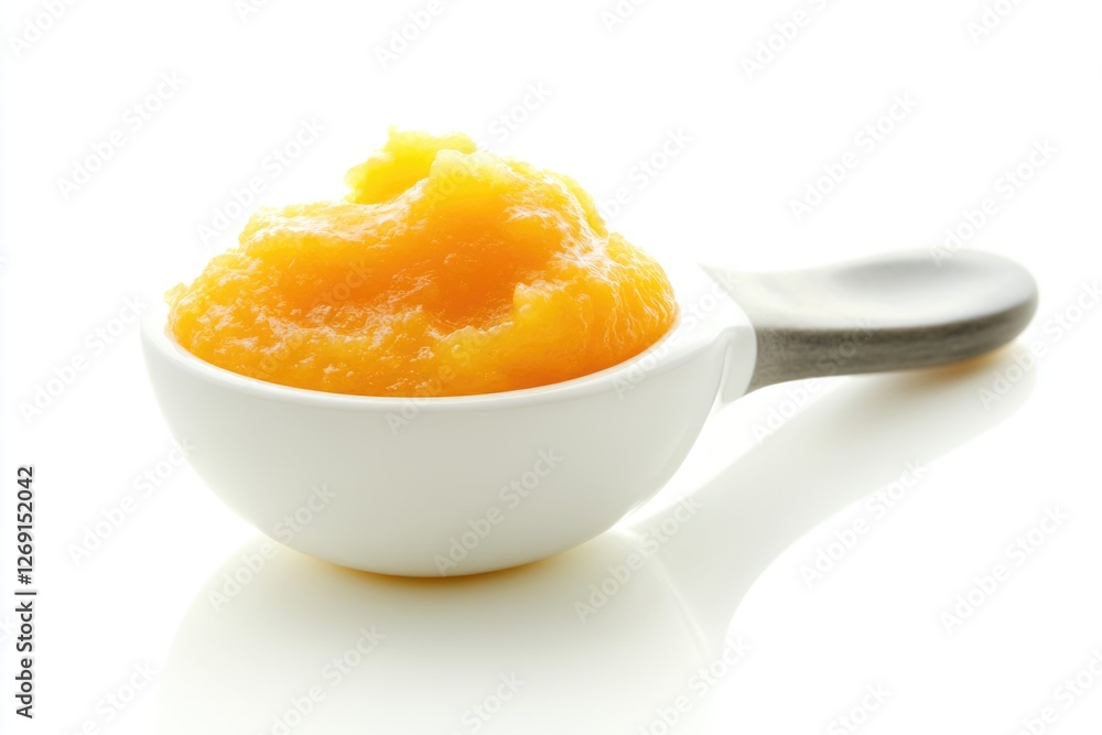 A small bowl of food with a spoon, ideal for use in illustrations about mealtimes or daily life A small bowl of food with a spoon, ideal for use in illustrations about mealtimes or daily life