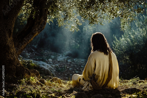 Obraz na płótnie Jesus Christ praying in the garden of Gethsemane. Generative AI w salonie