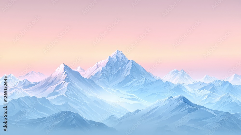 Stylized Vector Illustration of Frozen Tundra Landscape with Mountains and Sky Stylized Vector Illustration of Frozen Tundra Landscape with Mountains and Sky