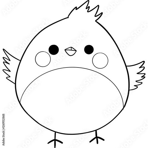 Cute cartoon bird with round body and cheerful expression. outline for coloring.