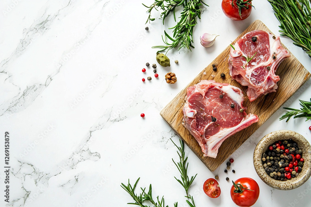 Fresh Raw Meat on White Background. generative AI