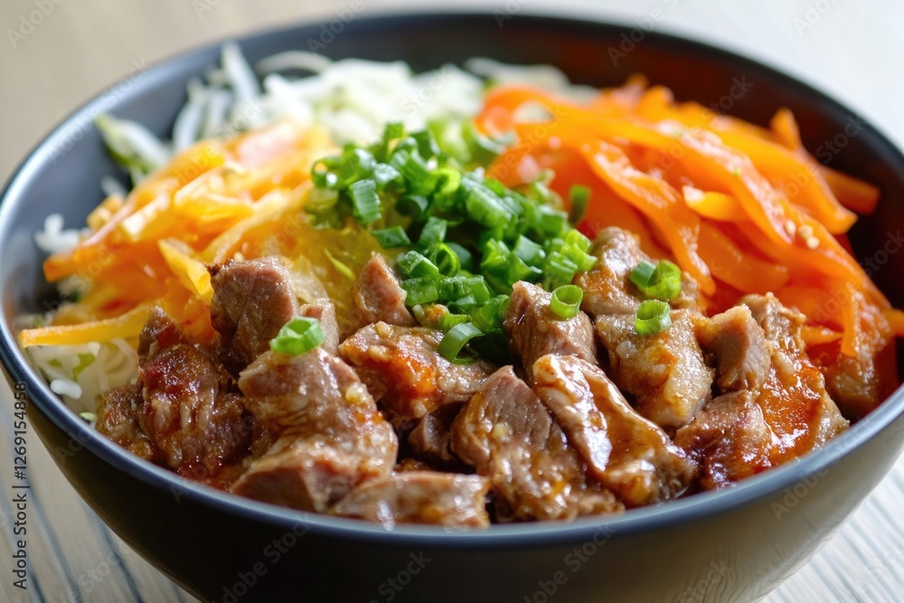 A bowl filled with meat and vegetables, perfect for a meal or snack A bowl filled with meat and vegetables, perfect for a meal or snack