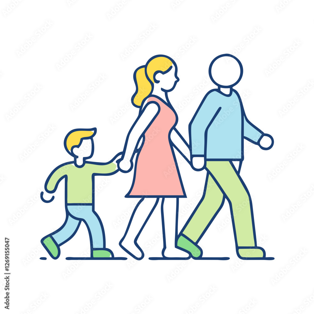 family walking icon, family walking vector illustration-simple illustration of family walking, perfect for family walking logos and icons