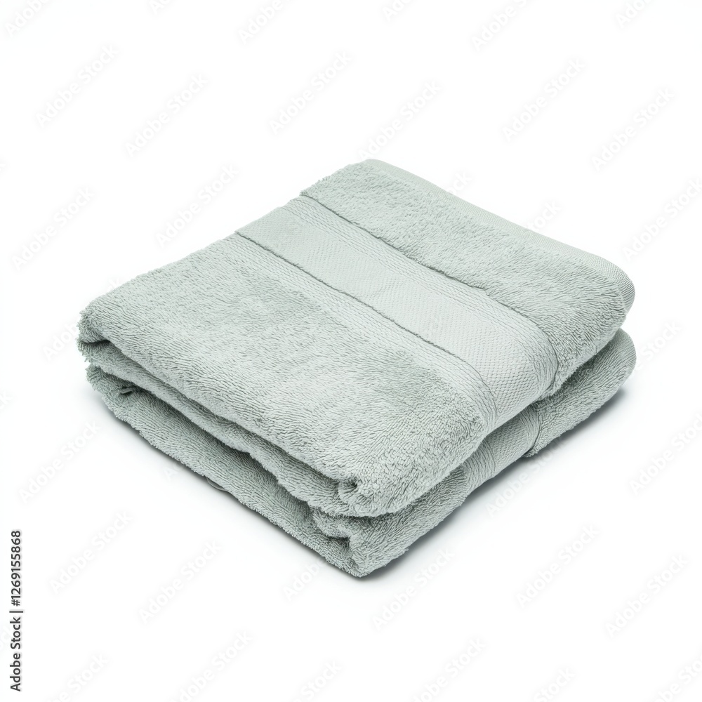 A neatly folded light green towel, showcasing its soft texture and subtle striped pattern, set against a white background. A neatly folded light green towel, showcasing its soft texture and subtle striped pattern, set against a white background.