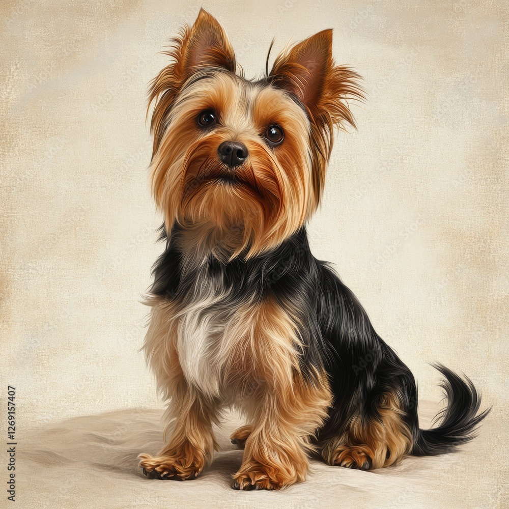 Adorable 3D Yorkshire Terrier Dog with Curled Tail and Bright Eyes Adorable 3D Yorkshire Terrier Dog with Curled Tail and Bright Eyes