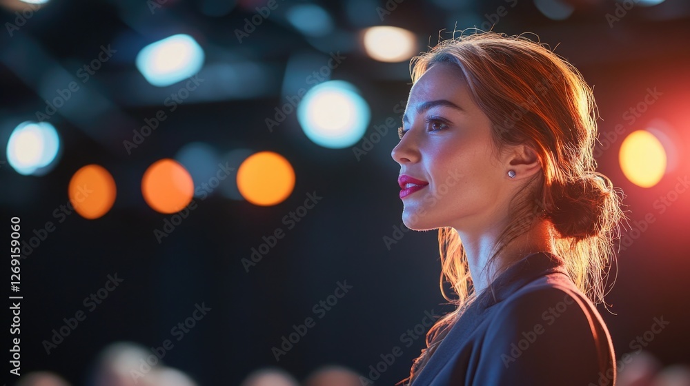 A woman speaking to a group of people, possibly giving a presentation or making an announcement A woman speaking to a group of people, possibly giving a presentation or making an announcement