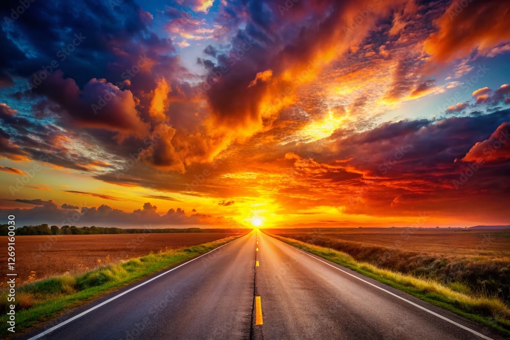 Serene Sunset Highway: Golden Hour Road Trip Landscape Photography Serene Sunset Highway: Golden Hour Road Trip Landscape Photography