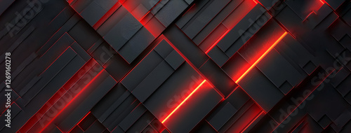 Abstract red and black light pattern with gradient, featuring a sleek, modern background with a soft tech diagonal texture on the floor and wall.